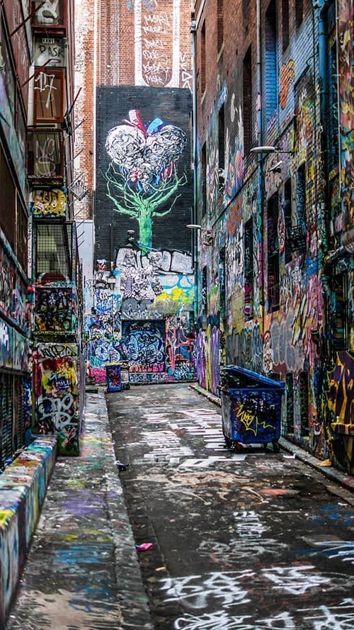 Hosier Lane contains one continuous laneway of graffiti